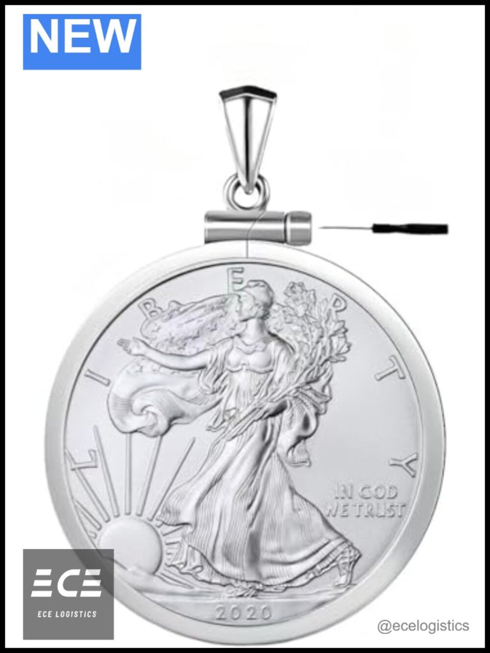 Sterling Silver 1 oz Screw Top Coin Bezel 40.6mm Reusable Holder